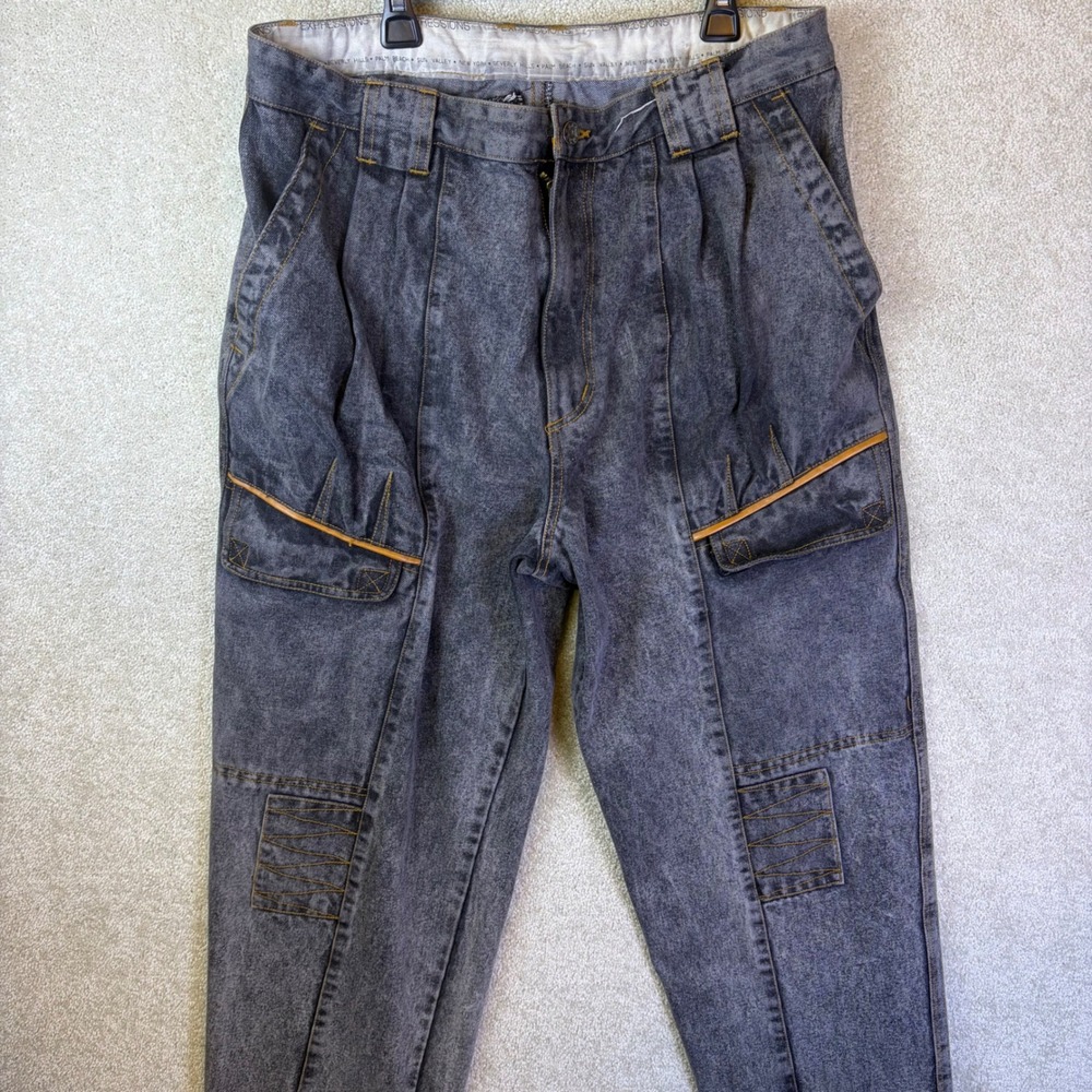 Todays News Cargo Jeans Men 36 (Fits 34x30) Gray Acid Wash Vtg 90s Baggy Denim